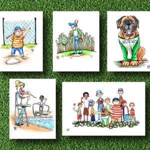 All 5 Art Print Bundle - Kids Baseball Nursery Art Print Set - Hand Drawn Art - Summer / Boys Room / Pop Culture Art