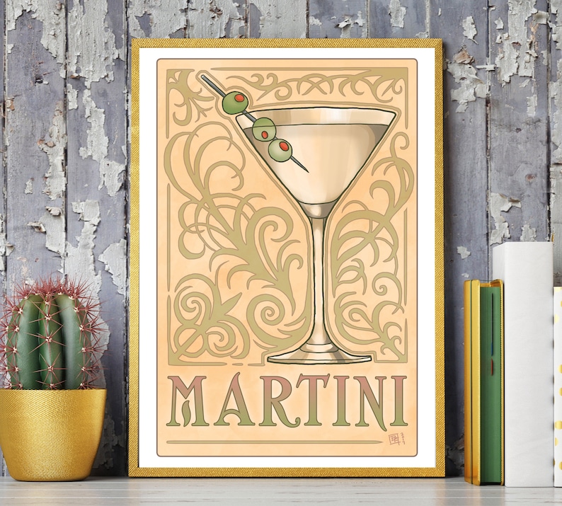 Vintage Martini Art Print Hand Drawn Art Alcohol / Martini Etsy