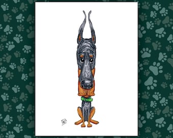 Doberman Pinscher Art Print - Life's a Treat - The Goodest Pups Series - Hand Drawn Art - Dogs / Puppies / Animals / Dog lover art