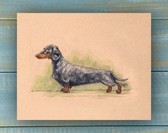 Vintage Dachshund Art Print - Vintage Pets Series - Hand Drawn Art - Dogs / Puppies / Poster Wall Art / Dog lover art