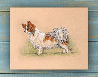 Vintage Papillon Art Print - Vintage Pets Series - Hand Drawn Art - Dogs / Puppies / Poster Wall Art / Dog lover art