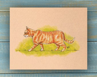 Vintage Orange Tabby Cat Art Print - Vintage Pets Series - Hand Drawn Art - Cats / Kittens / Poster Wall Art / Cat lover art