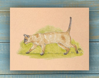 Vintage Siamese Cat Art Print - Vintage Pets Series - Hand Drawn Art - Cats / Kittens / Poster Wall Art / Cat lover art