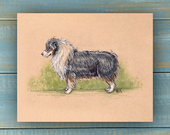 Vintage Australian Shepherd Art Print - Vintage Pets Series - Hand Drawn Art - Dogs / Puppies / Poster Wall Art / Dog lover art