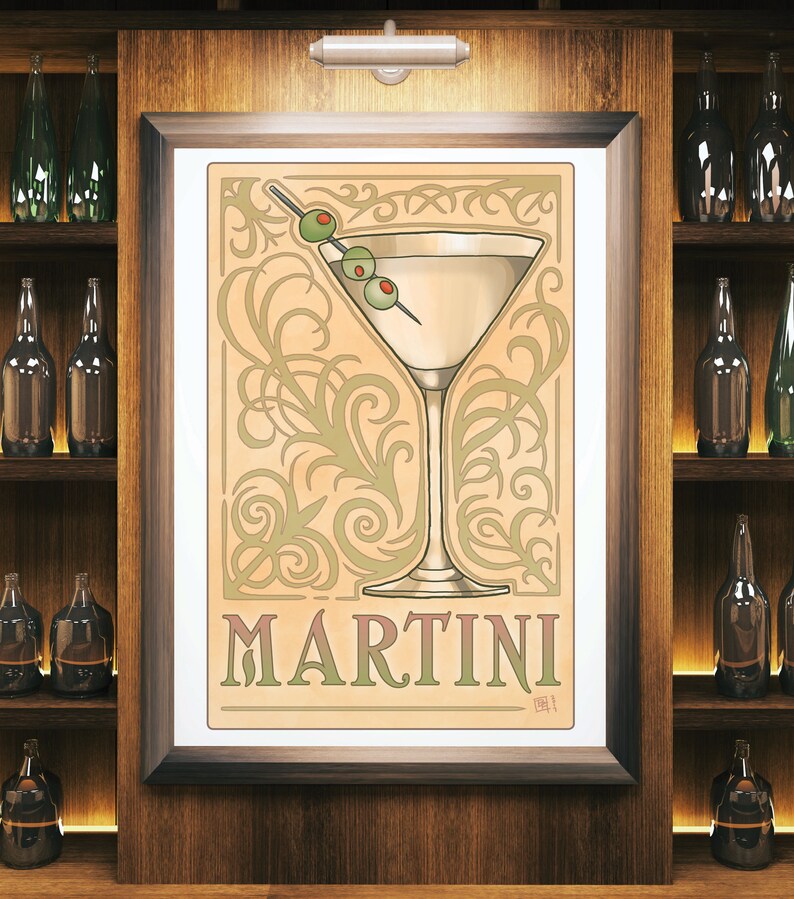 Vintage Martini Art Print Hand Drawn Art Alcohol / Martini Etsy