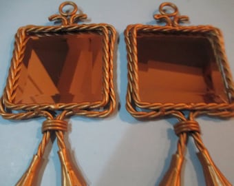 BEVELED MIRRORS BRASS Look, Brass Look Mirrors, Vtg Brass Mirrors, Brass & Beveled Mirrors, Rope Tassel Mirrors,