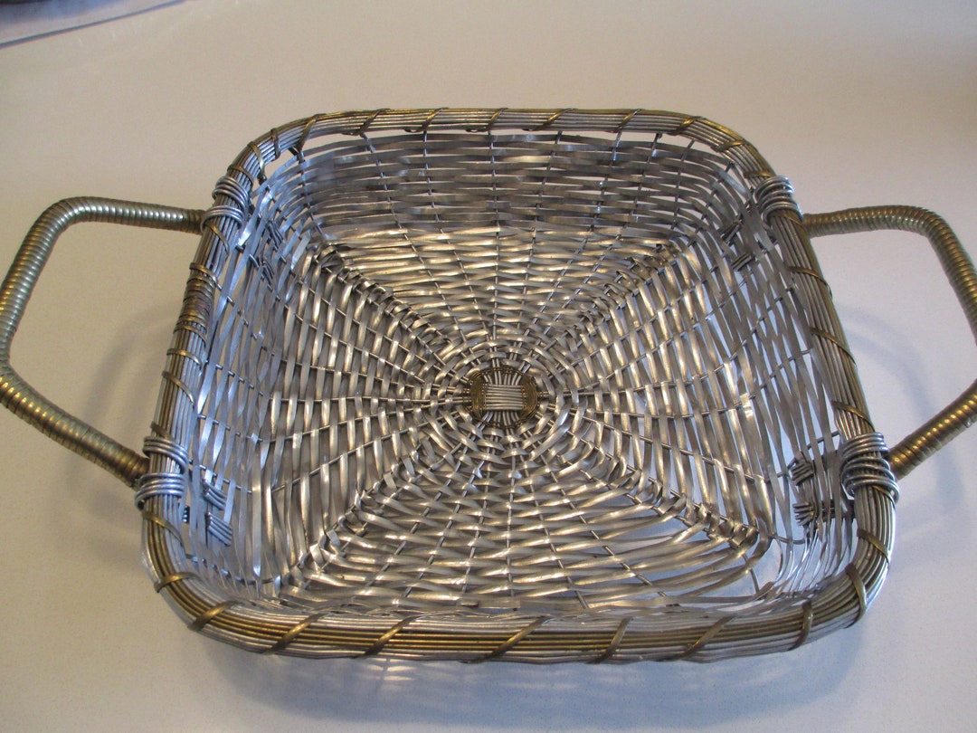 Gold and Silver Metal Basket, Silver Metal Easter Basket, Unique Metal