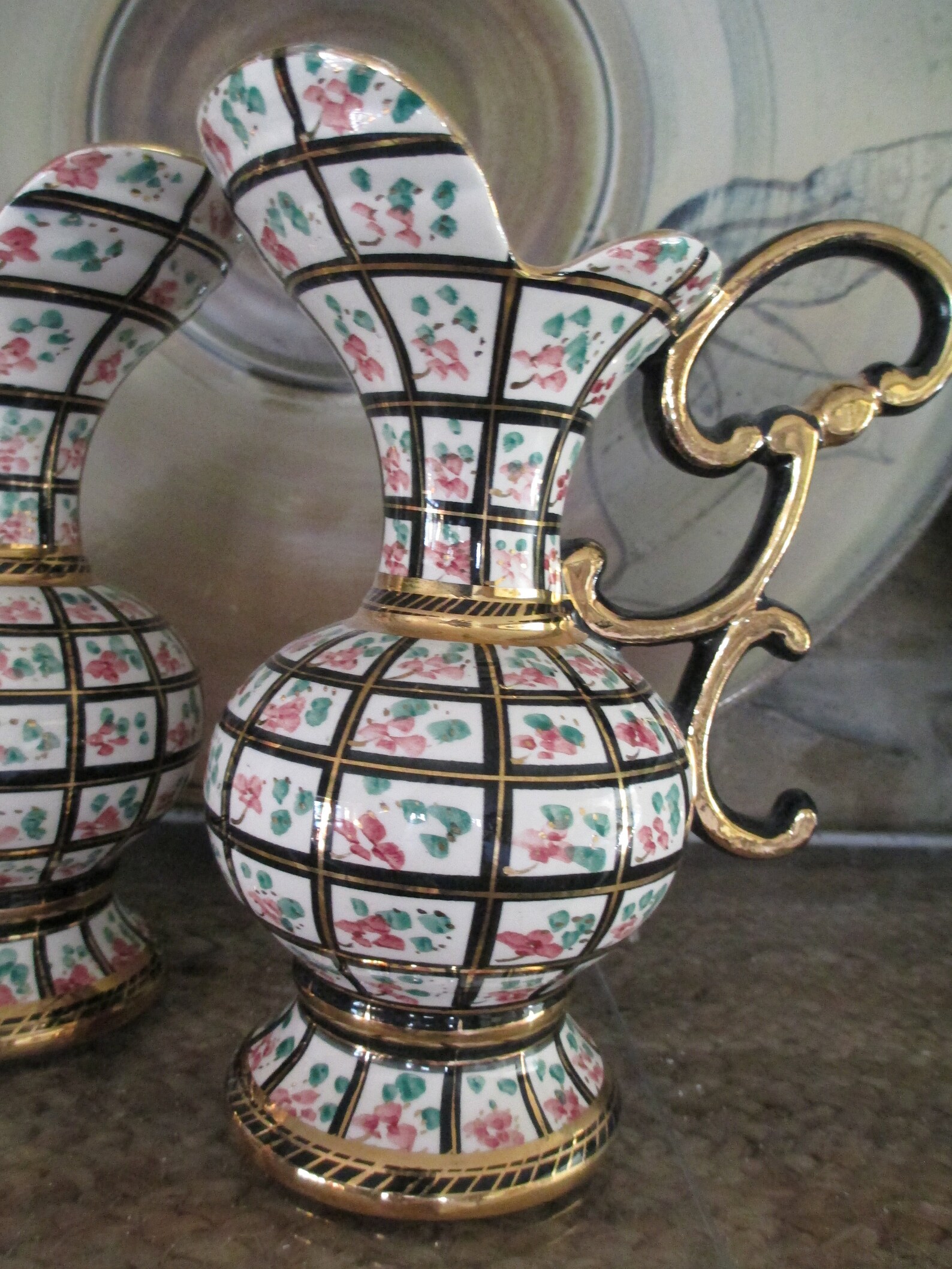 PAIR BELGIUM M DEPOSE Vases, M Depose Belgium Pottery, Vintage Belgium