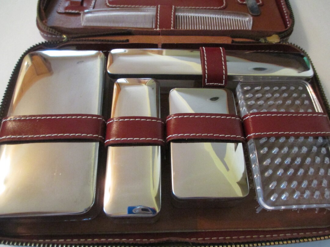 MEEKER LEATHER TRAVEL Kit, Leather Travel Kit, Vtg Leather Travel Kit