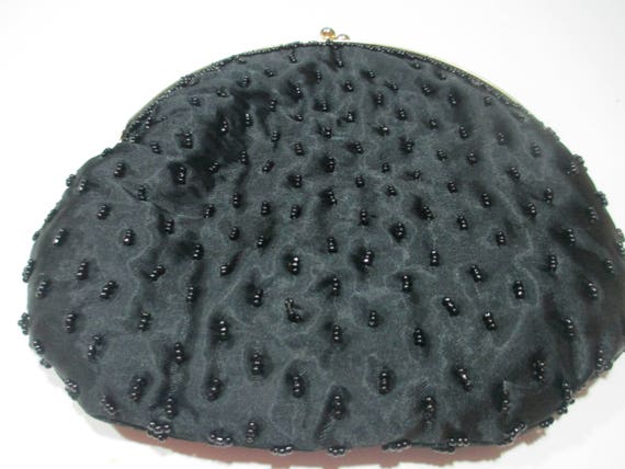 BLACK BEADED BAG Vintage, Vtg Black Evening Bag, … - image 4