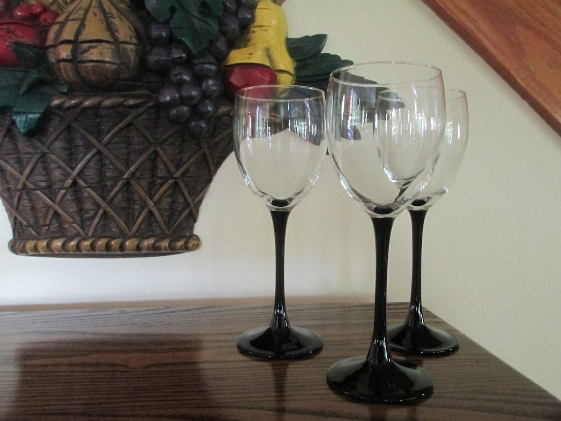 Luminarc Black Stemmed Wine Glasses Luminarc Wine Glasses Etsy