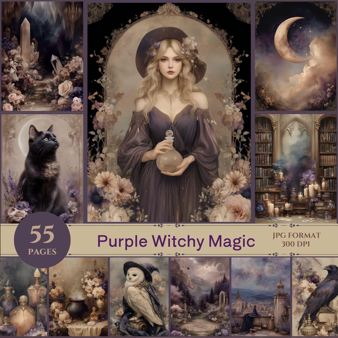 Purple Witchy Magic Digital Paper – Gothic Night Sky Scrapbook ...