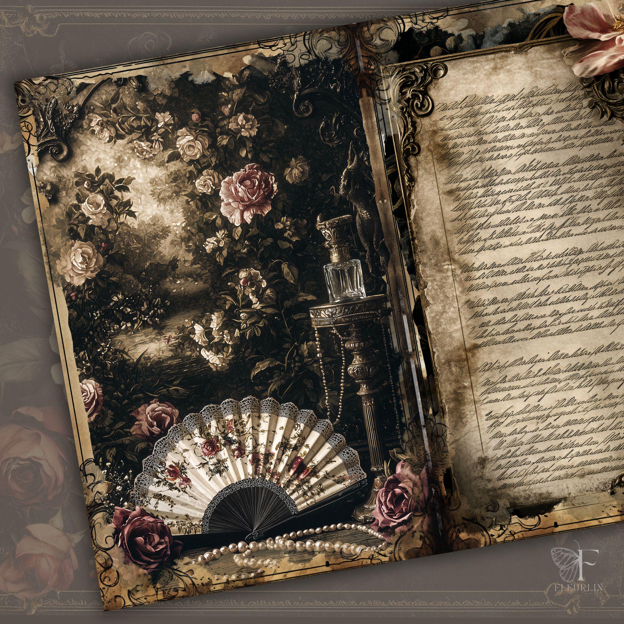 Dark Victorian Floral Junk Journal Kit: Gothic Scrapbook Pages (digital ...