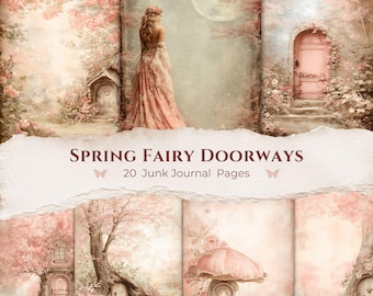 Spring Fairy Doorways Junk Journal Pages – Blush Pink Cottagecore Floral Ephemera Kit (Digital Download)