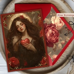 Vintage druckbare Valentinstag Karte, Dark Fantasy Grußkarte, Gothic digitaler Download, Liebe und Geheimnis Postkarte, wunderliches Valentinstag Geschenk,