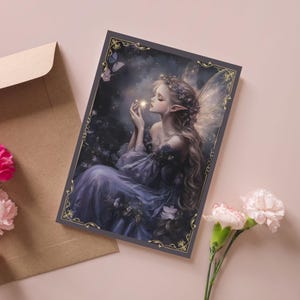 Moonlight Fairy Printable Card – Ethereal Night Fairy Art, Full Moon Fantasy Illustration, Celestial Goddess Digital Download, Whimsical