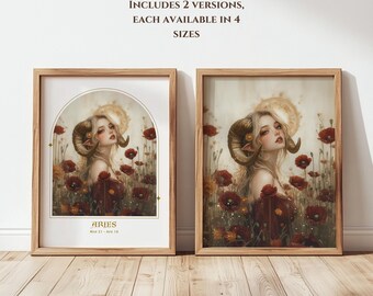 Lámina artística de la diosa del zodiaco Aries: Póster de astrología fantástica (descarga digital)