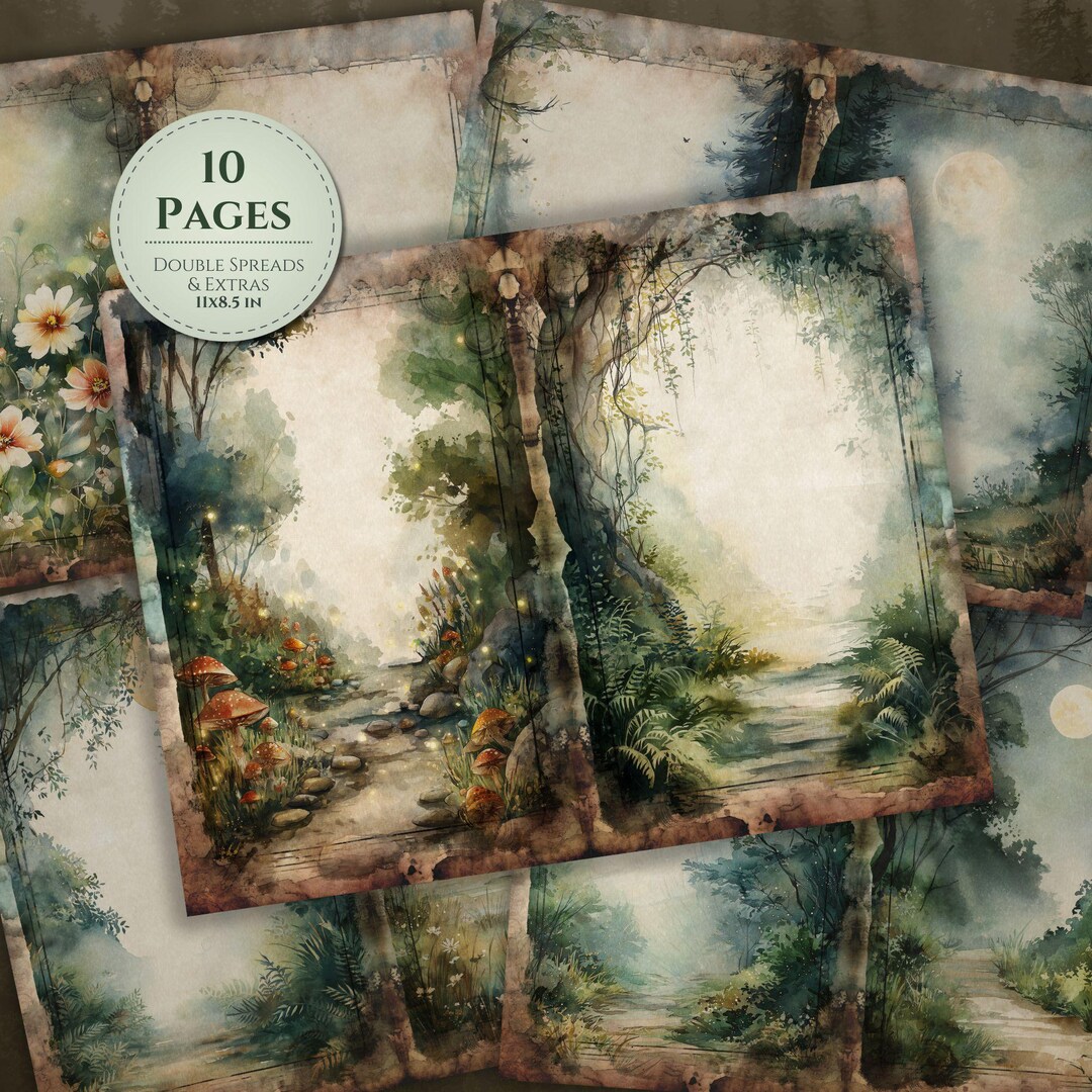 Woodland Junk Journal Pages | Watercolor Forest Ephemera (digital ...