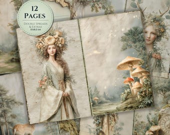 Páginas del diario de hadas del bosque: Papel de scrapbooking y efímeras de bosque vintage (descarga digital)