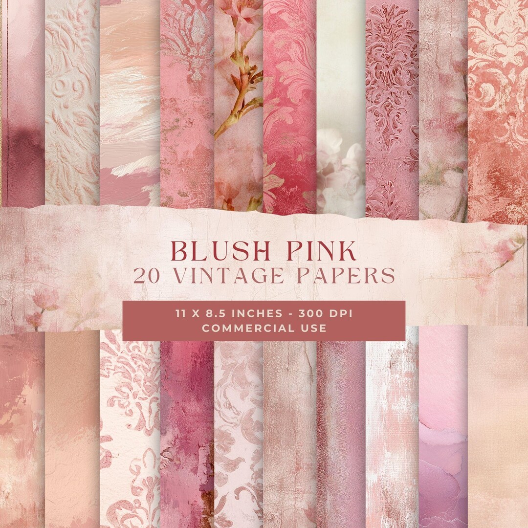 Blush Pink Floral Digital Paper Pack | Vintage Damask, Scrapbooking ...