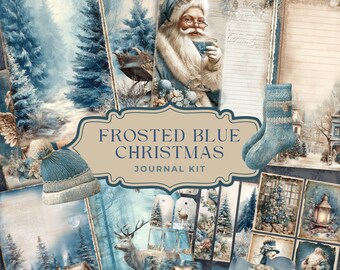 Pages de journal d'hiver bleu rustique confortable – Imprimables éphémères des Fêtes (numériques)