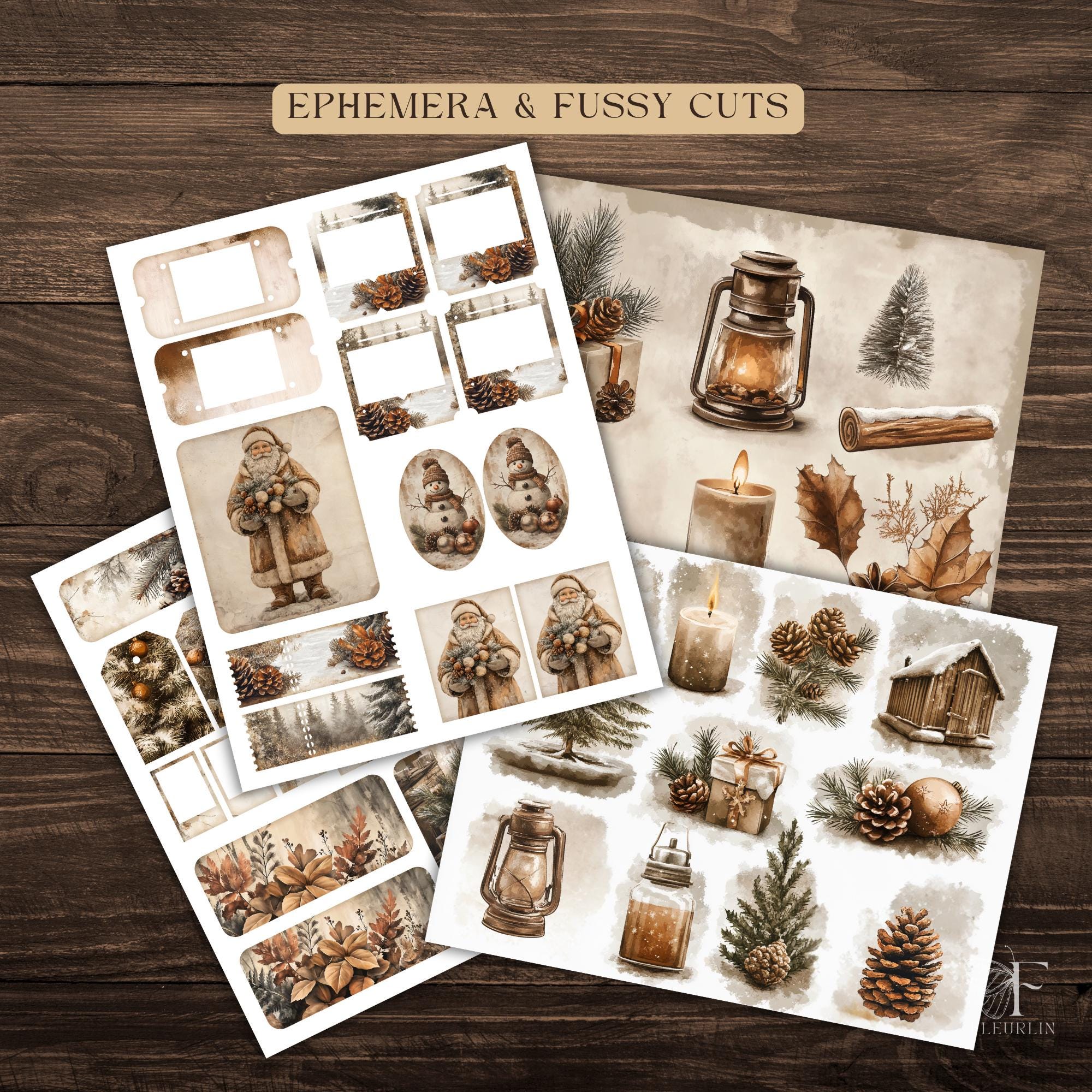 Rustic Christmas Junk Journal Kit: Vintage Holiday Ephemera (digital ...