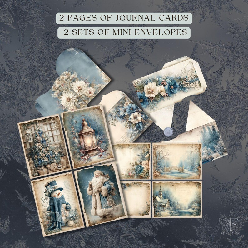 Cozy Rustic Blue Winter Journal Pages – Printable Holiday Ephemera ...