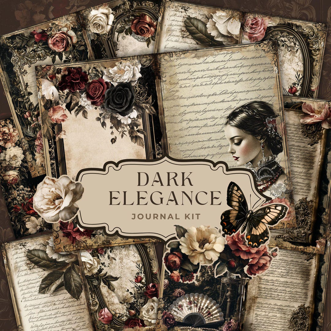 Dark Victorian Floral Junk Journal Kit: Gothic Scrapbook Pages (digital ...