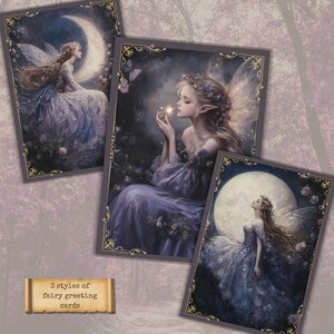 Cartão para impressão de Fada do Luar – Arte de Fada da Noite Etérea, Ilustração de Fantasia de Lua Cheia, Download Digital de Deusa Celestial, Caprichoso