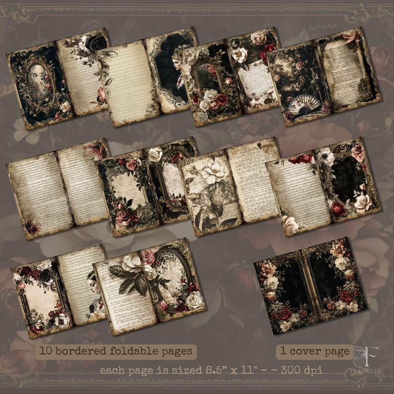 Dark Victorian Floral Junk Journal Kit: Gothic Scrapbook Pages (digital ...