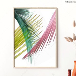 Pink and Green Palm Leaf Print: Tropical Wall Art (Digital Download)