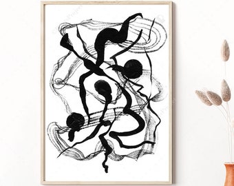 Black and White Abstract Watercolor Print, Brush Strokes Wall Art, Contemporary Home Decor, Digital Download