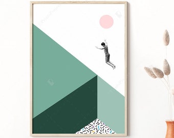 Mint and Green Print, Surreal Poster, Modern Minimalist Wall Art, College Boys Room Decor, Swimming Pool Art