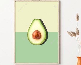 Avocado Digital Print, Kitchen Wall Decor, Green and Yellow Tropical Fruit Downloadable Poster