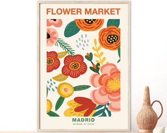 Madrid Flower Market Poster, Flower Market Print, Printable Wall Art, Exhibition Poster, Flower Shop Sign, Digital Download, Retro Decor