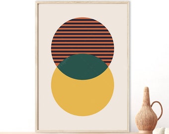 Bauhaus Print, Geometric Circles Wall Art, Colorful Retro Poster, Warm Colors Prints, Mid Century Modern Living Room Decor, Digital Download