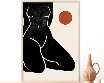 Woman Figure Print, Nude Female Body Wall Art, Mid Century Modern Digital Download, Naked Woman Art, Neutral Printable Art, Erotic Nudity