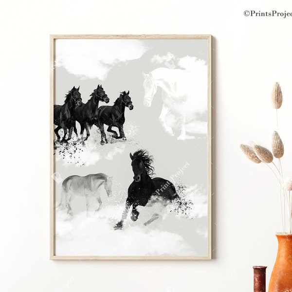 Horse Poster, Boho Chic Wall Art, Equestrian Gifts, Digital Print, Instant Download, Earthy Decor, Neutral Colors, Equine Art, Bohemian