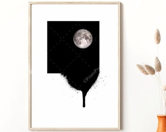 Full Moon, Black and White Prints, Minimalist Decor, Minimalist Art, Modern Minimalist, Wall Art Printable, Black and White Wall Art, Poster