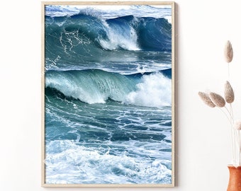 Waves Print, Blue Sea Wall Art, Coastal Wall Decor, Ocean Art, Water Photography, Printable Poster, Surf Beach, Digital Download, Sea Waves