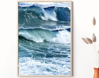 Blue Sea Waves Print: Coastal Photography Wall Art (Digital Download)