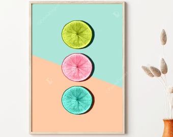 Fruit Print, Modern Kitchen Decor, Half Slice, Digital Download, Tropical Fruit, Printable Poster, Dining Room Wall Art, Orange Fruit