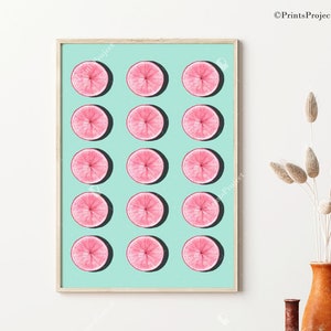 Pink and Blue Kitchen Wall Art, Digital Download, Fruits Print, Citrus Decor, Printable Poster, Vegan Gift, Half Slice, Grapefruit Art image 1