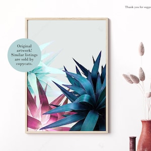 Tropisches Blatt Wandkunst: Rubinblau Botanischer Druck (Digitaler Download)