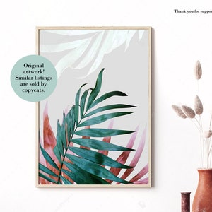 Impressão de folha tropical: samambaia verde, arte botânica boho (download digital)