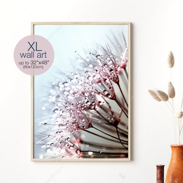 Dandelion Wall Art, Above Bed Decor, Digital Print, Extra Large Poster, Wedding Gift, Printable Art, Girl Nursery Decor, Flower Photography