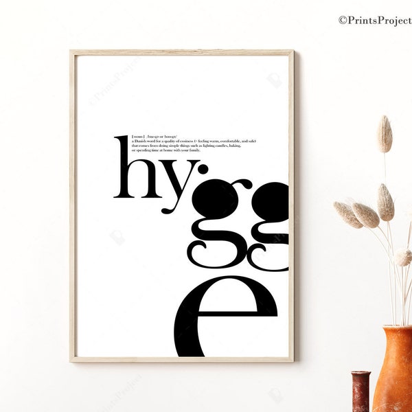 Hygge Print, Definition Wall Art, Black and White Danish Modern Typography Poster, Entryway Decor, Printable Gift for Home