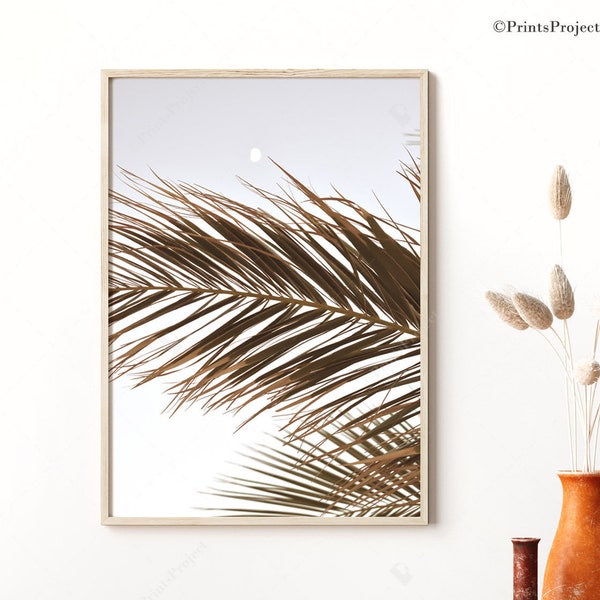 Palm Leaf Print, Tropical Palm Leaves, White Beige Living Room Decor, Farmhouse Prints Digital Download, Printable Poster, Neutral Wall Art