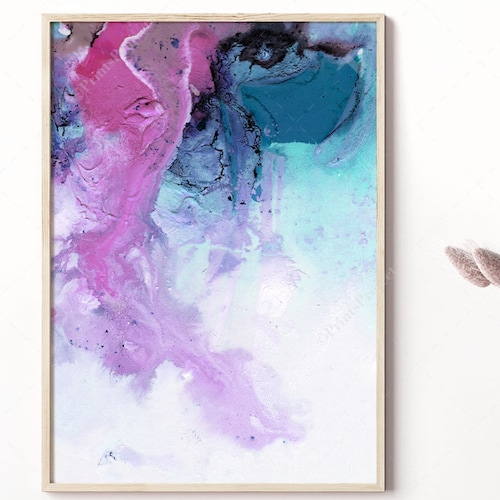 Blue Pink Abstract Wall Art Navy Watercolor Digital Print Etsy