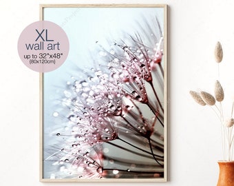 Dandelion Wall Art, Above Bed Decor, Digital Print, Extra Large Poster, Wedding Gift, Printable Art, Girl Nursery Decor, Flower Photography